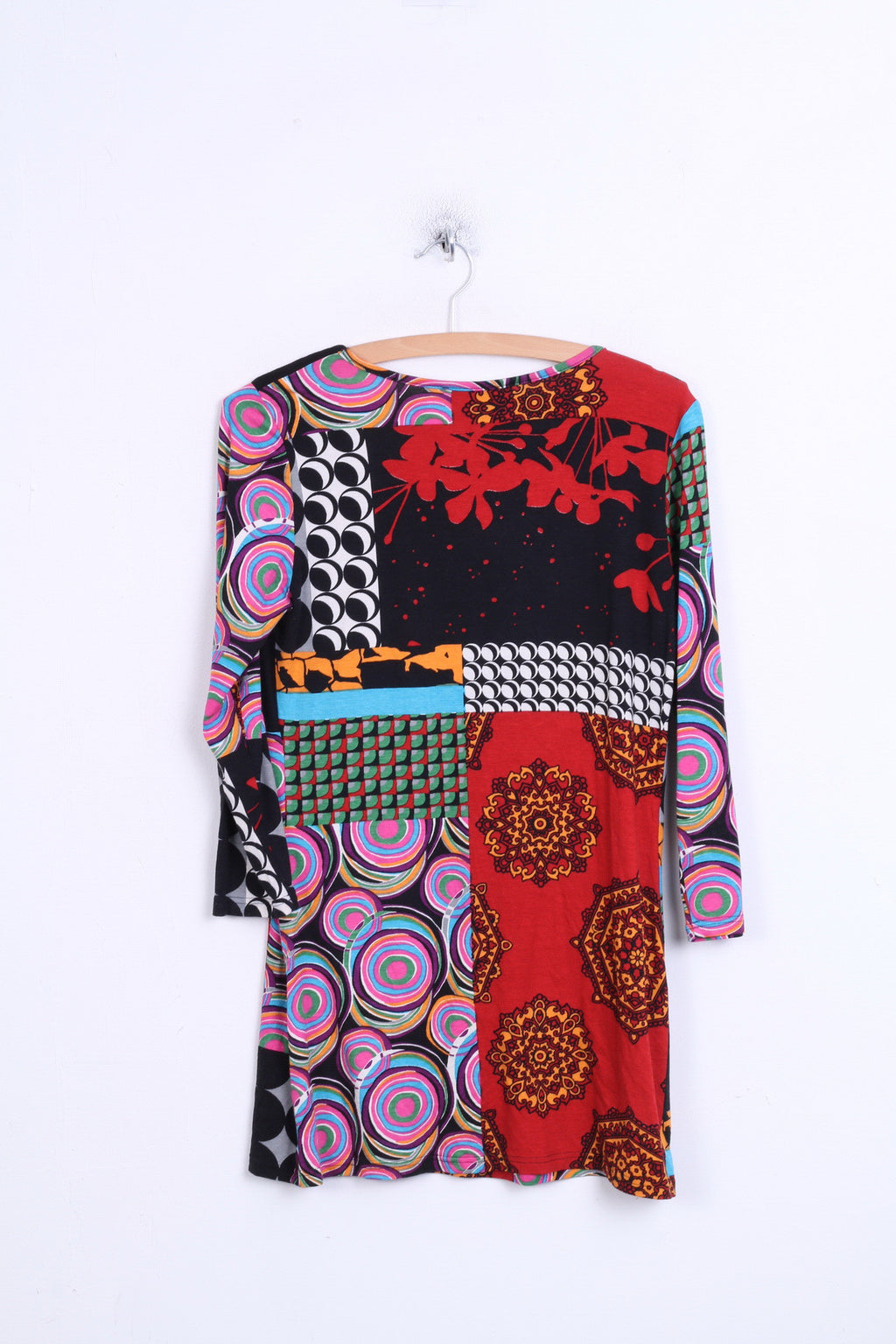 Heine Womens 10/12 M Shirt Tunic Baby Doll Black Colorful Patterned - RetrospectClothes