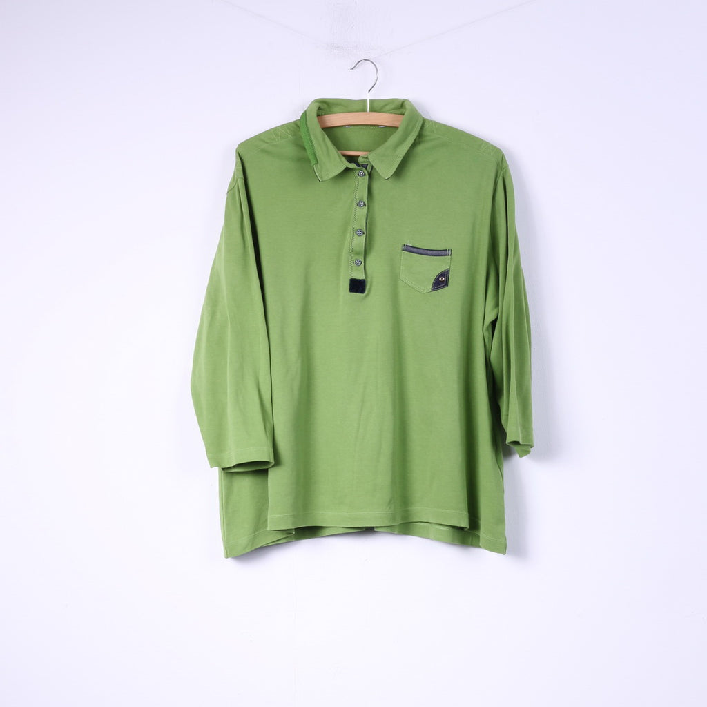 Polo femme 50 2XL boutons verts détaillés manches 7/8 haut en coton 