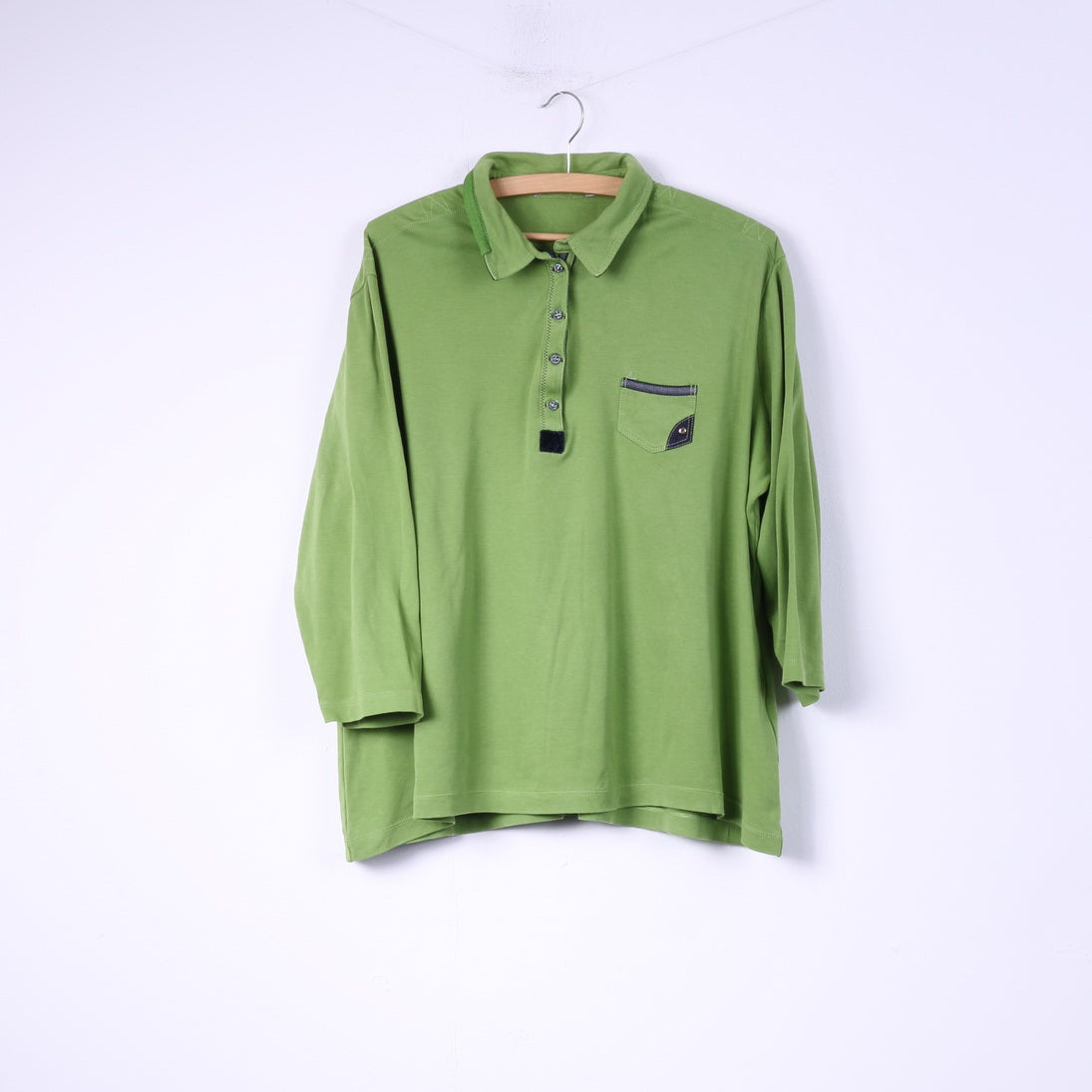 Polo femme 50 2XL boutons verts détaillés manches 7/8 haut en coton 