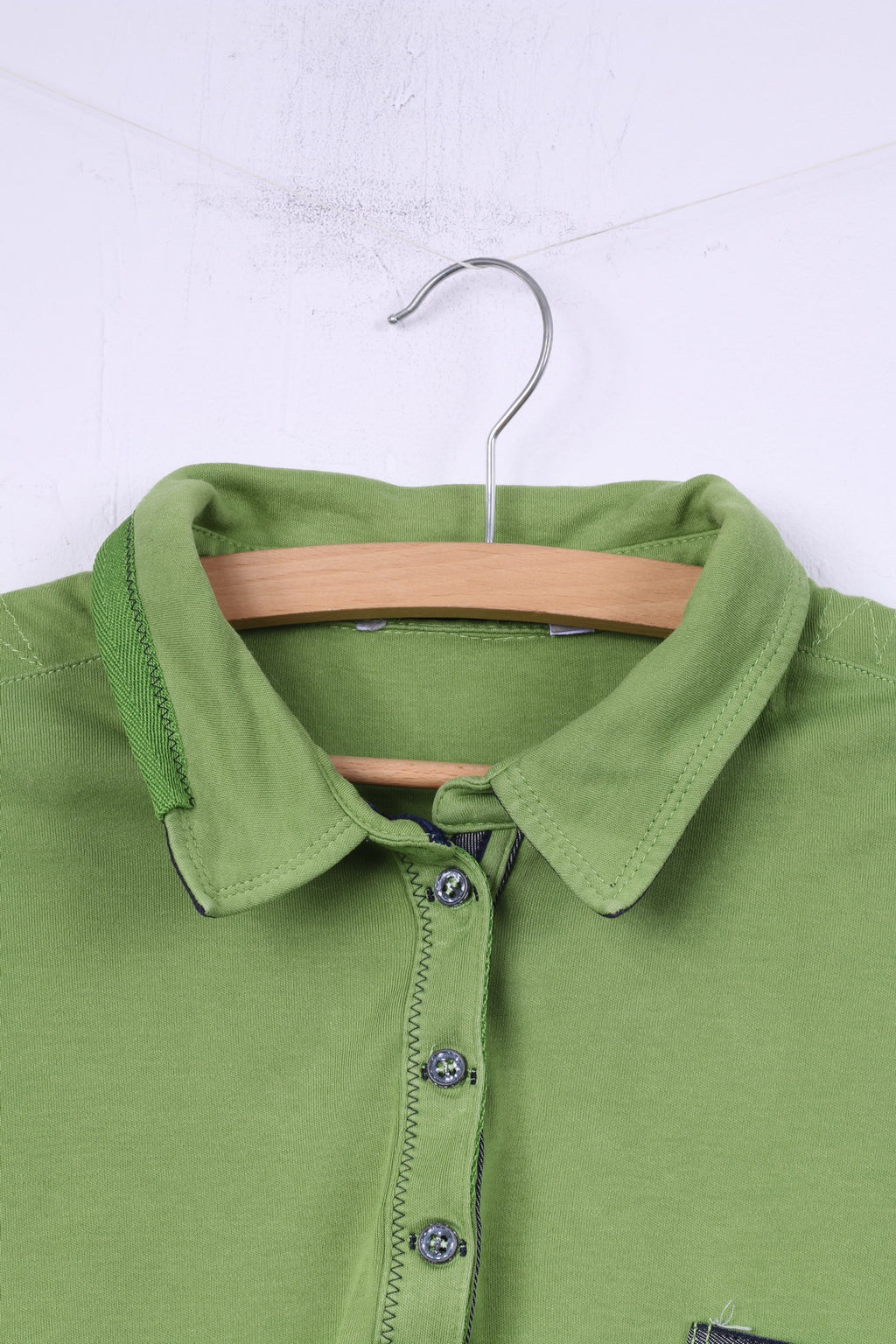 Polo femme 50 2XL boutons verts détaillés manches 7/8 haut en coton 