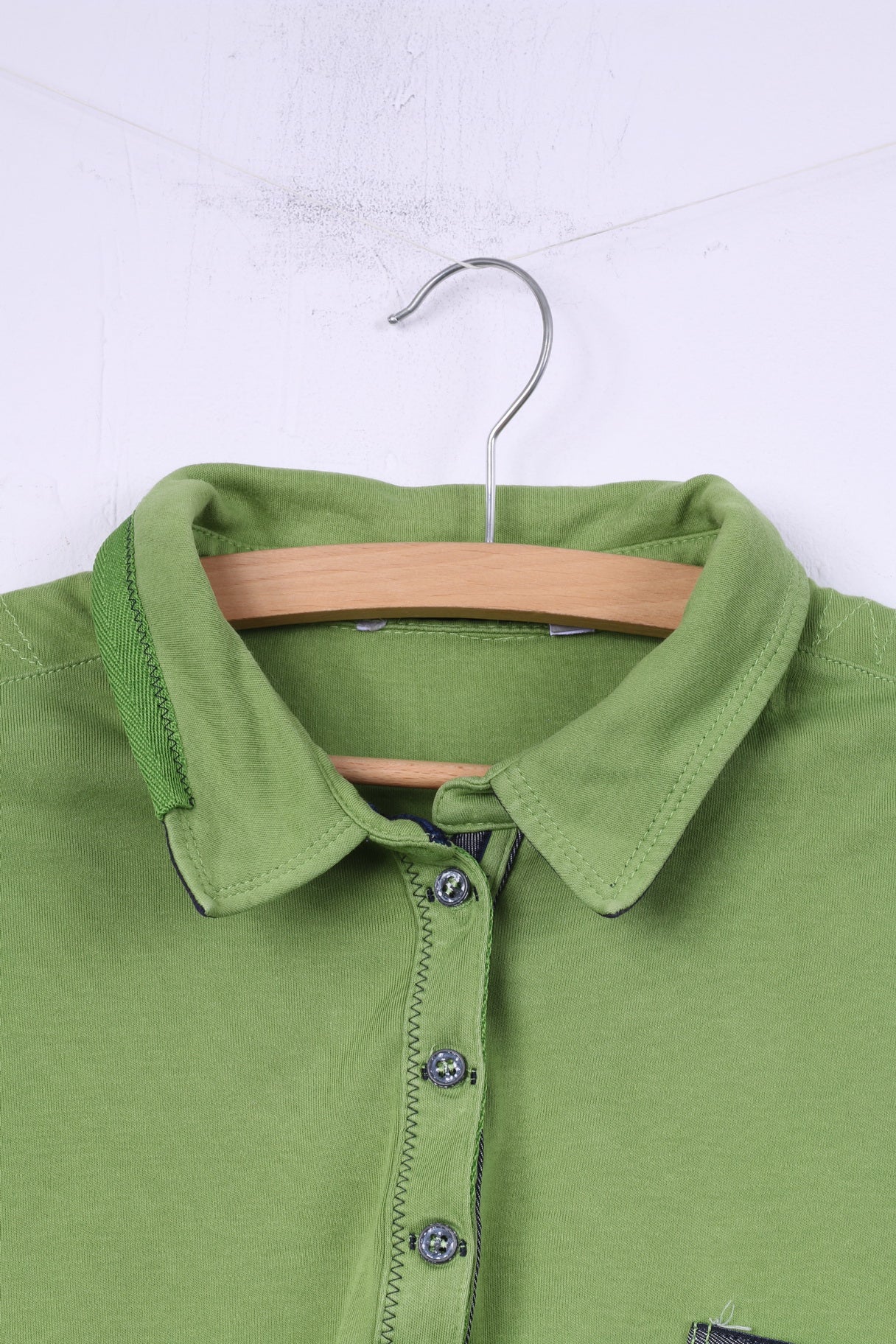 Polo femme 50 2XL boutons verts détaillés manches 7/8 haut en coton 
