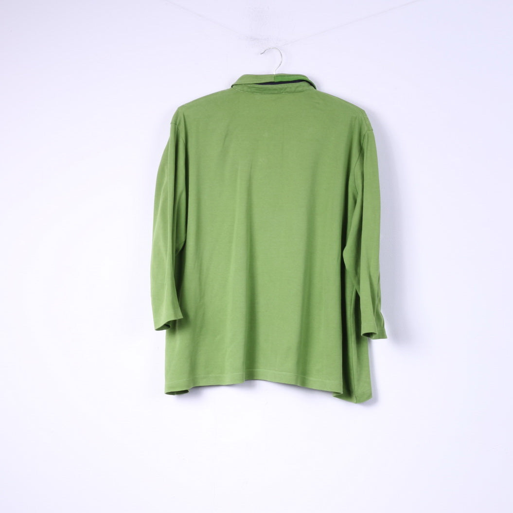 Womens 50 2XL Polo Shirt Green Buttons Detailed 7/8 Sleeve Top Cotton