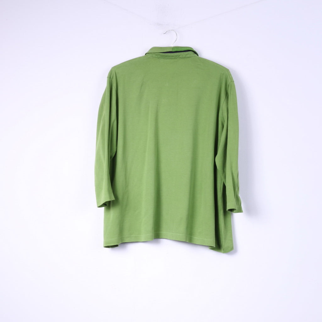 Polo femme 50 2XL boutons verts détaillés manches 7/8 haut en coton 