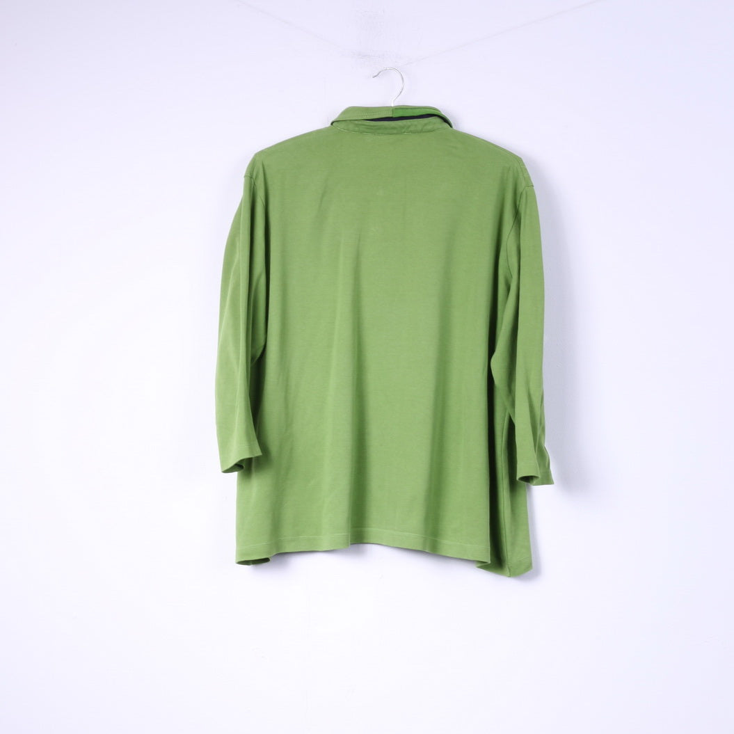 Polo femme 50 2XL boutons verts détaillés manches 7/8 haut en coton 