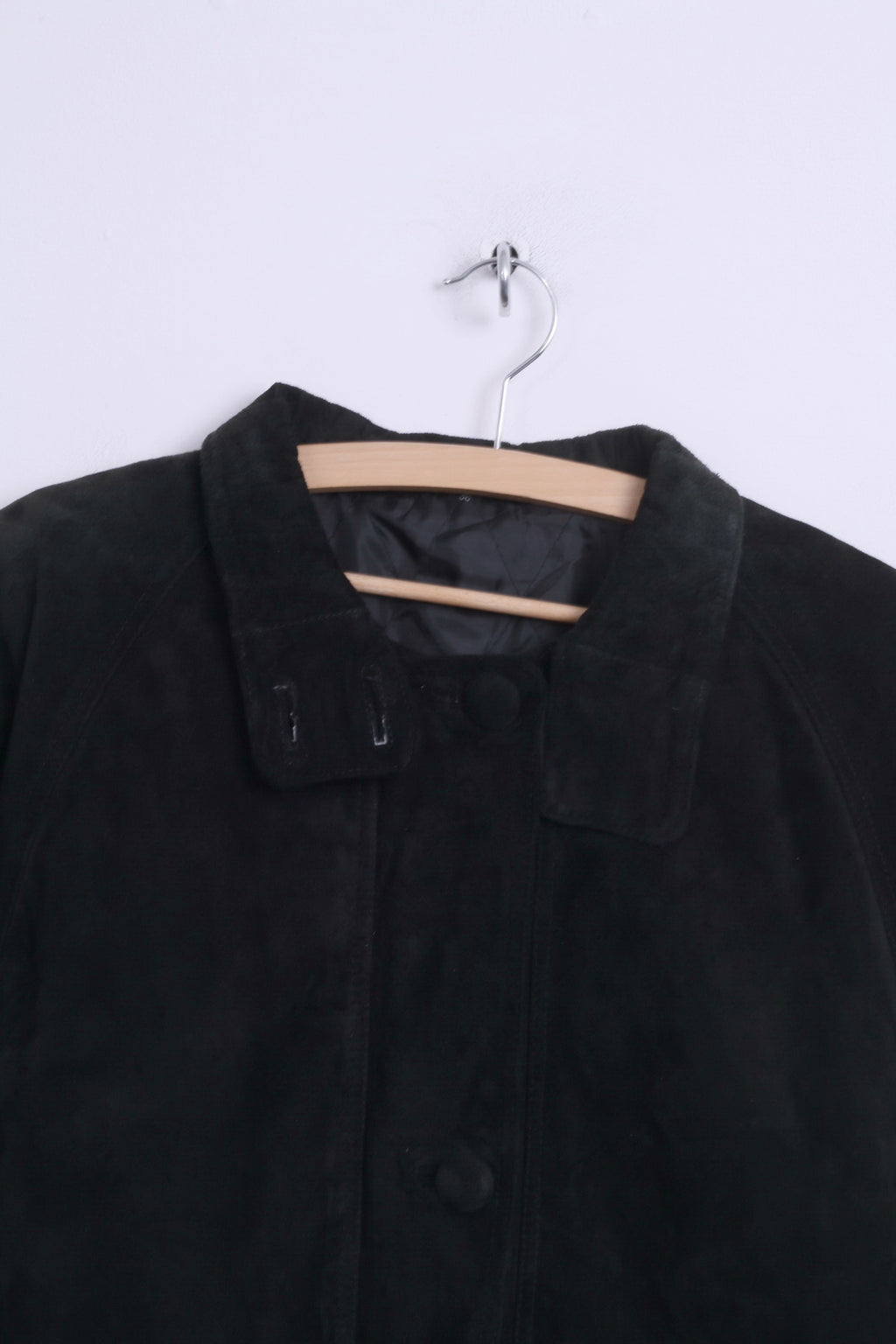 C&A Womens 38 M Jacket Vintage Black Suede Long Zippered Shoulder Pads