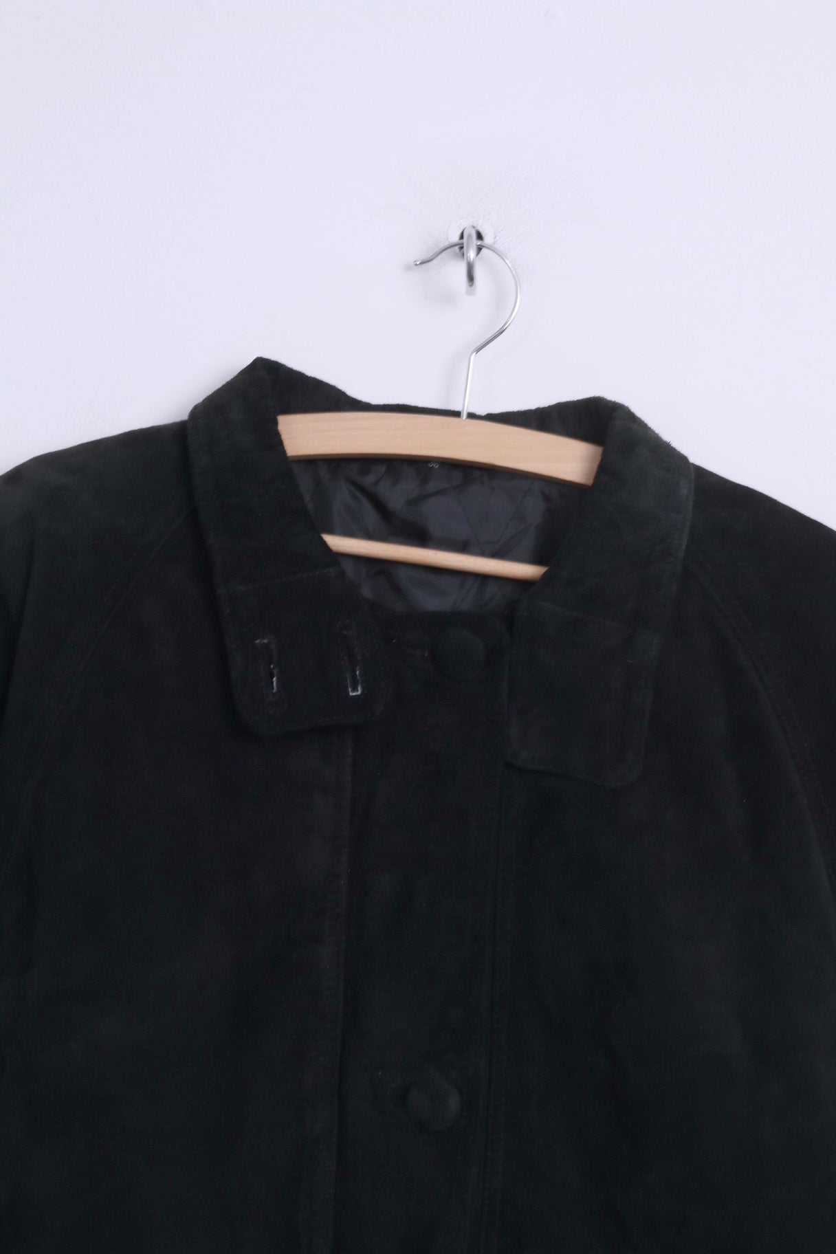 C&A Womens 38 M Jacket Vintage Black Suede Long Zippered Shoulder Pads