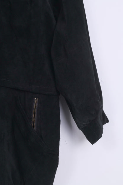 C&amp;A Veste femme 38 M vintage en daim noir avec longues épaulettes zippées