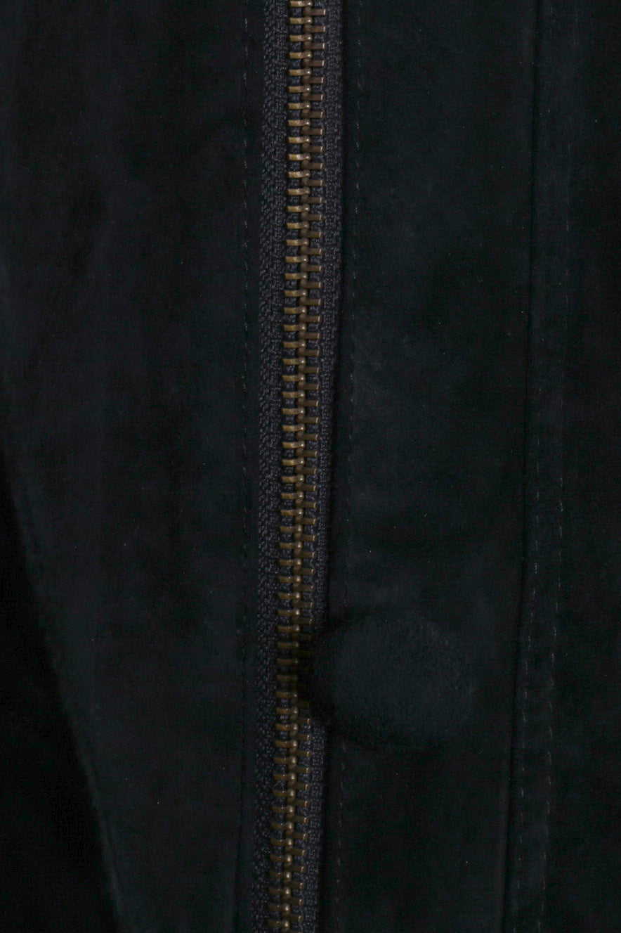 Giacca da donna C&amp;A 38 M. Spalline lunghe con cerniera vintage in pelle scamosciata nera