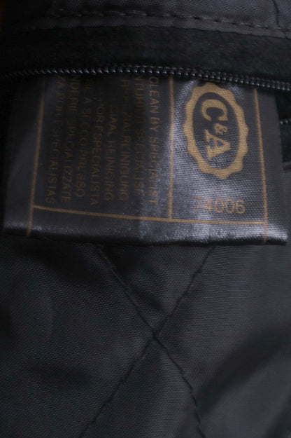 C&A Womens 38 M Jacket Vintage Black Suede Long Zippered Shoulder Pads