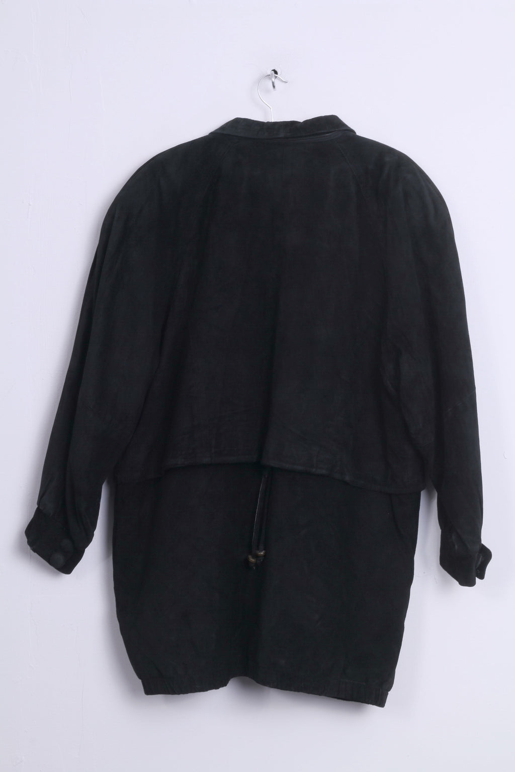 C&A Womens 38 M Jacket Vintage Black Suede Long Zippered Shoulder Pads