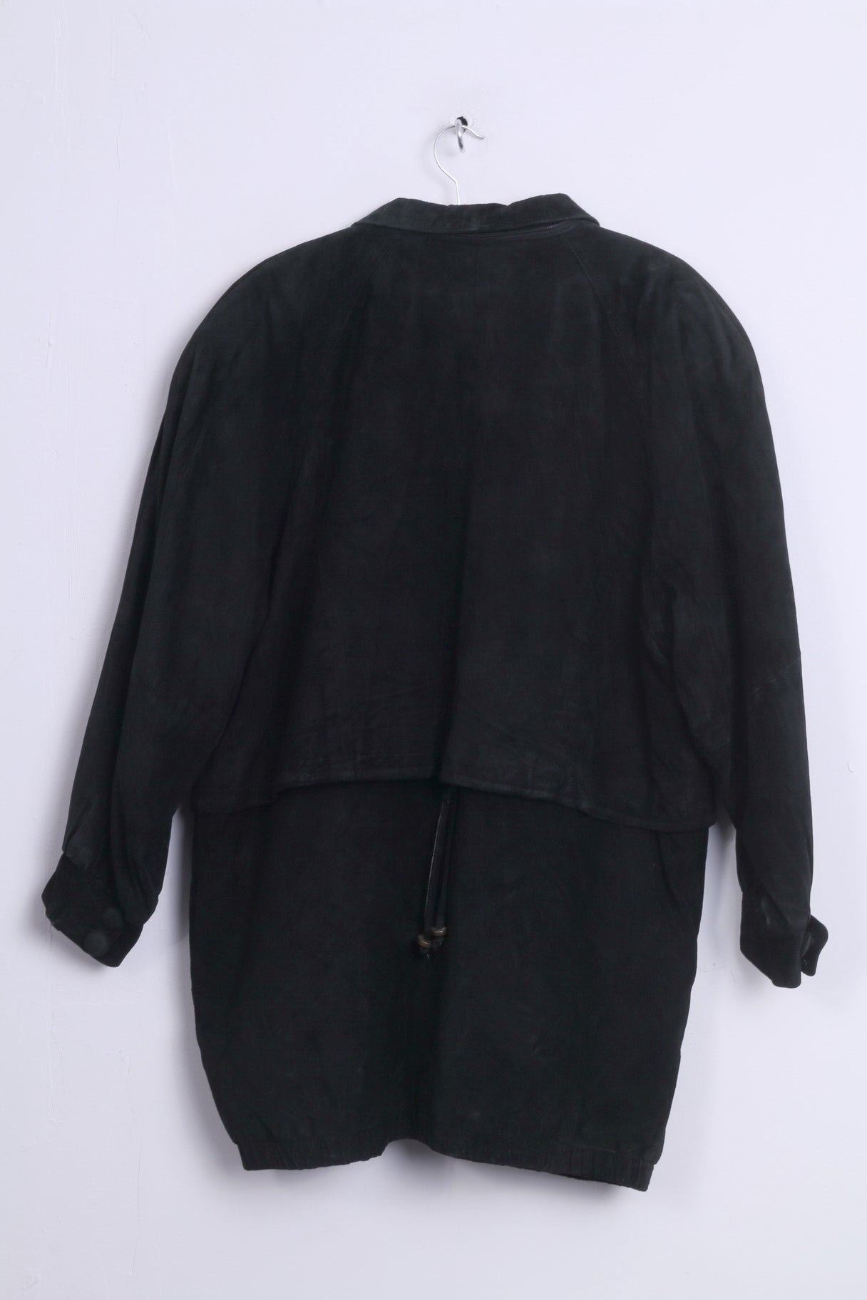 C&A Womens 38 M Jacket Vintage Black Suede Long Zippered Shoulder Pads