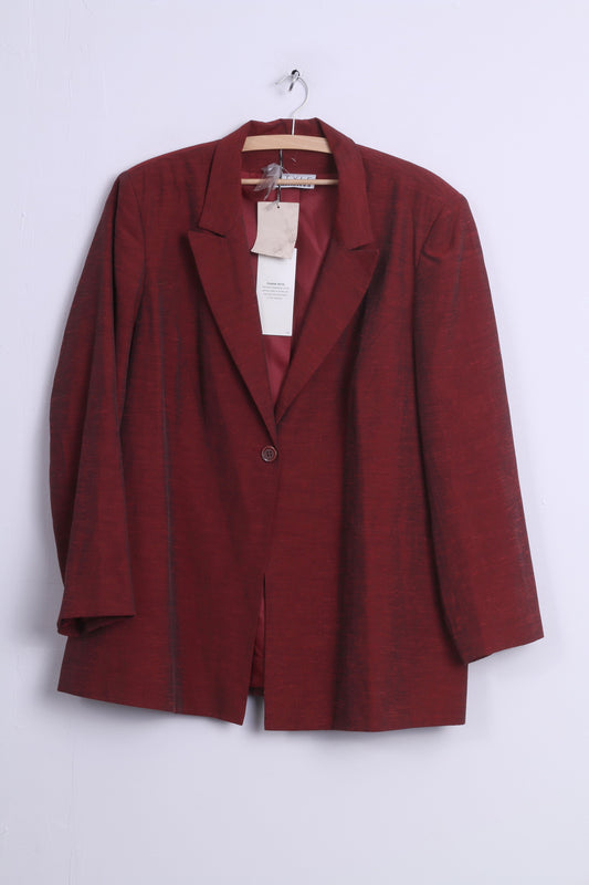 Nuova giacca STYLE Unlimited da donna 24 XXL in viscosa rossa Blazer vintage
