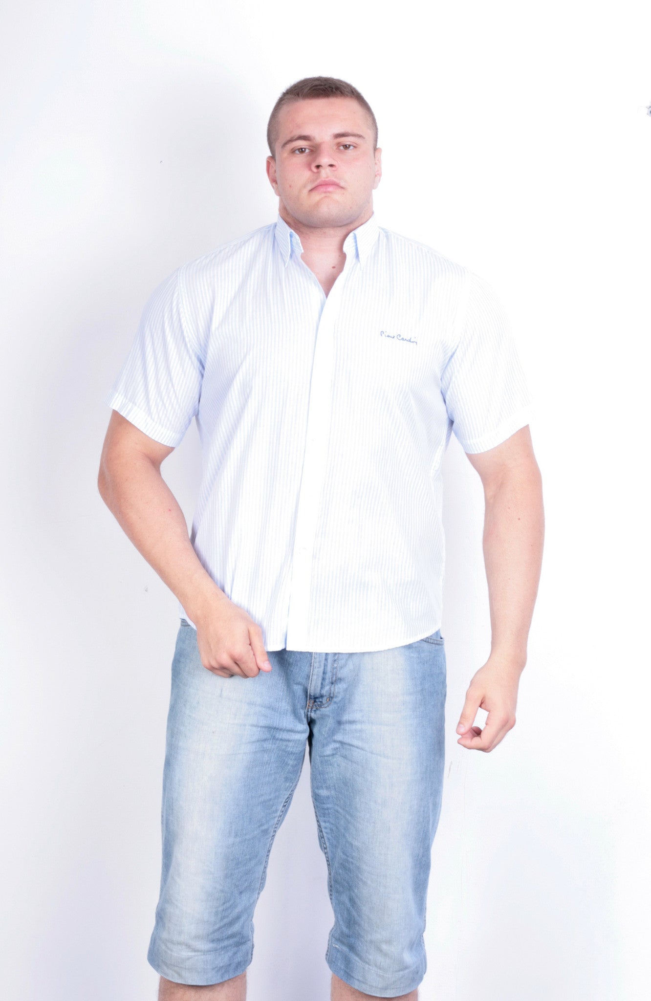 Pierre Cardin Mens XL Casual Shirt Striped Regular Fit Short Sleeve Summer - RetrospectClothes