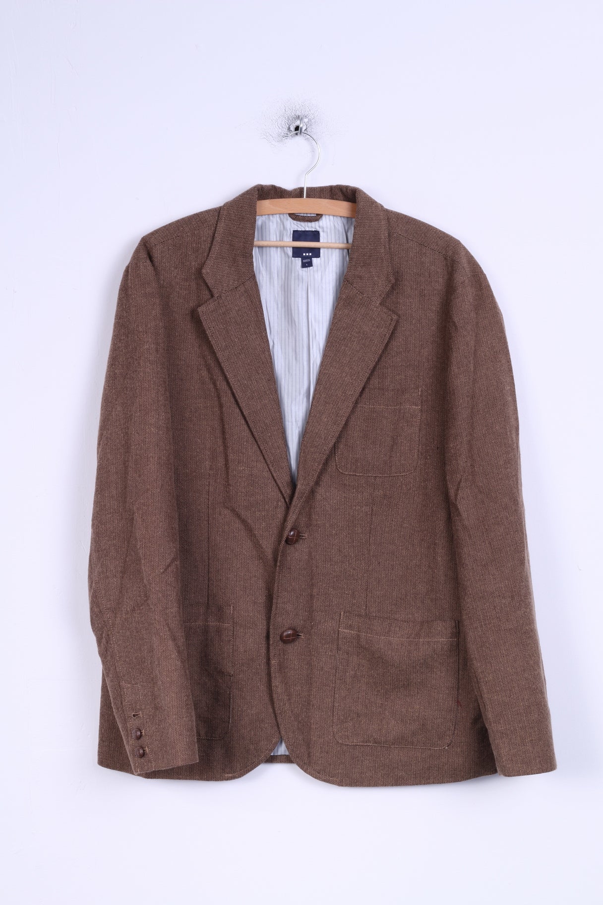 GAP Mens L Jacket Brown Herringbone Cotton Single Breasted Blazer