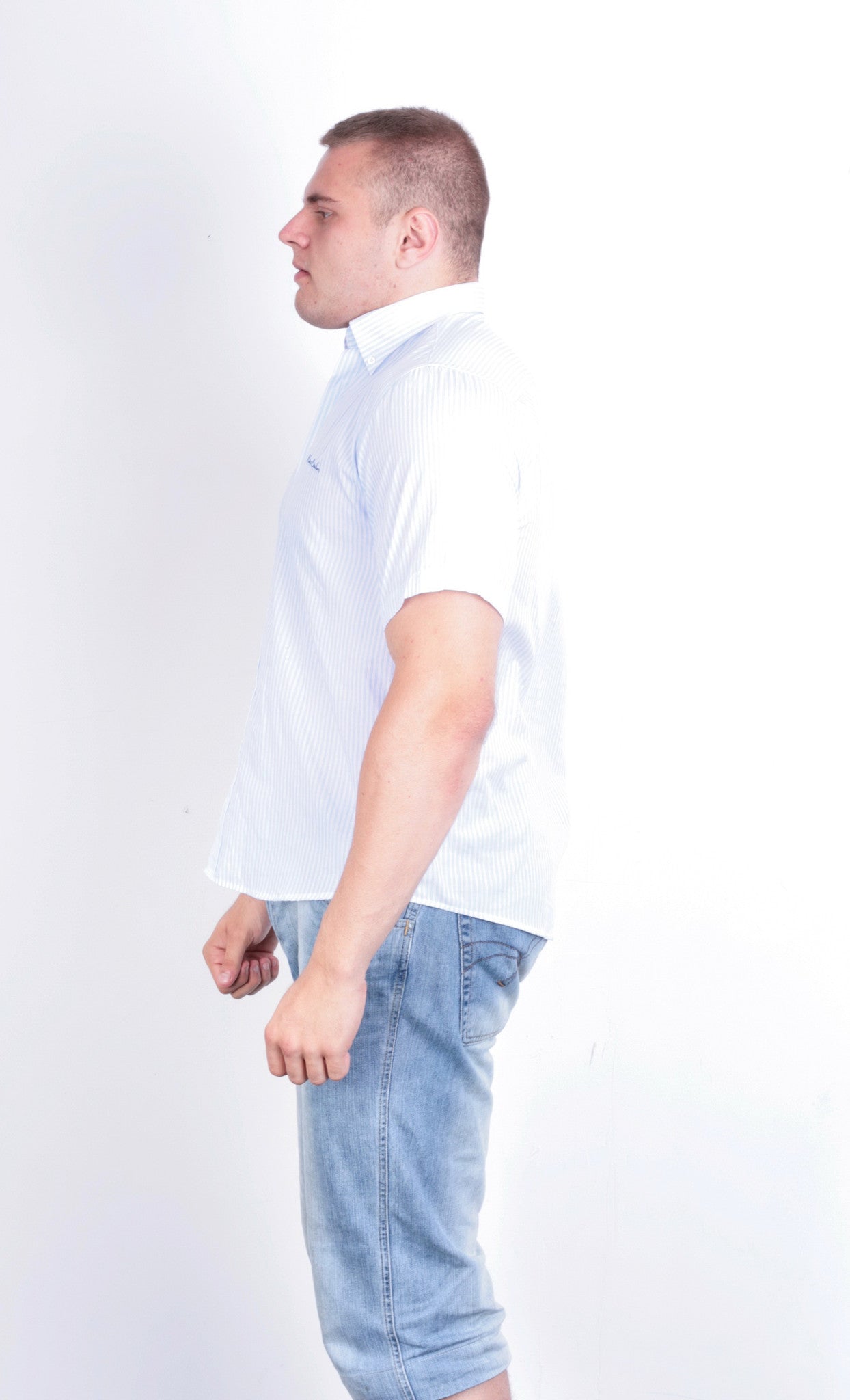 Pierre Cardin Mens XL Casual Shirt Striped Regular Fit Short Sleeve Summer - RetrospectClothes