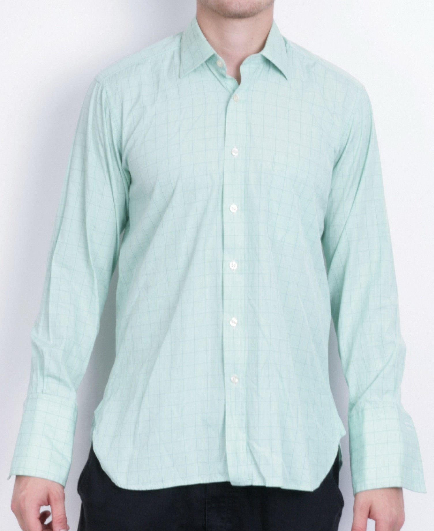 Charles Tyrwhitt Mens 15/38 M Formal Shirt Check Green Jermyn Street London Cufflinks - RetrospectClothes