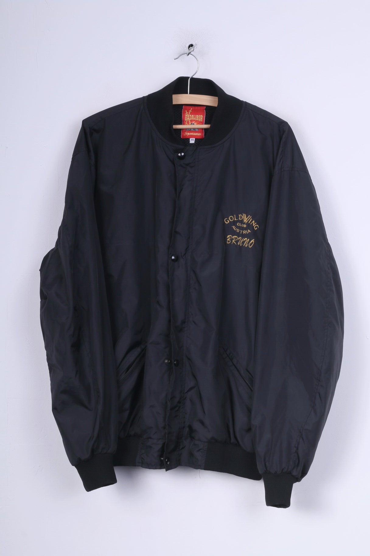Excalibur Goldwing Club Austria Mens 2XL Bomber Jacket Black Full Zipper Sportswear Region Ost Vintage