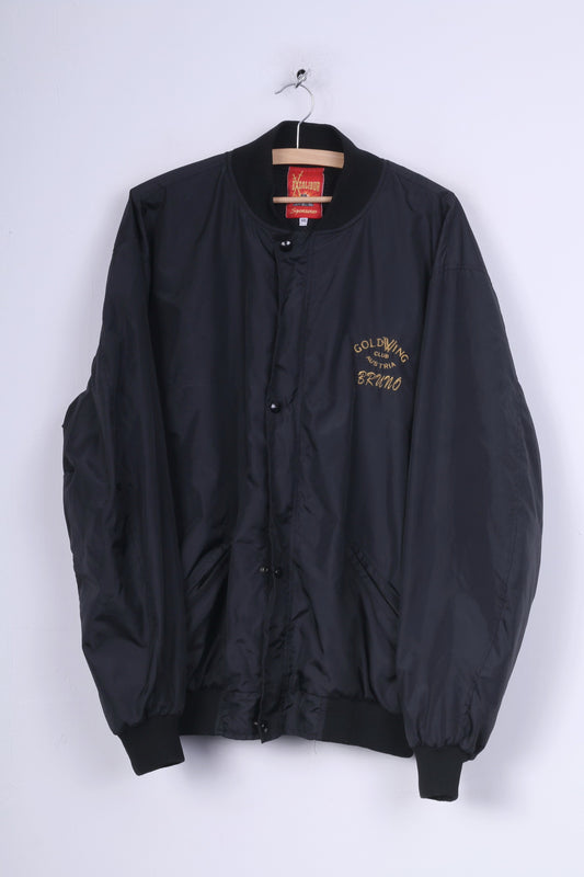 Excalibur Goldwing Club Autriche Hommes 2XL Bomber Veste Noir Fermeture Éclair Complète Sportswear Région Ost Vintage 