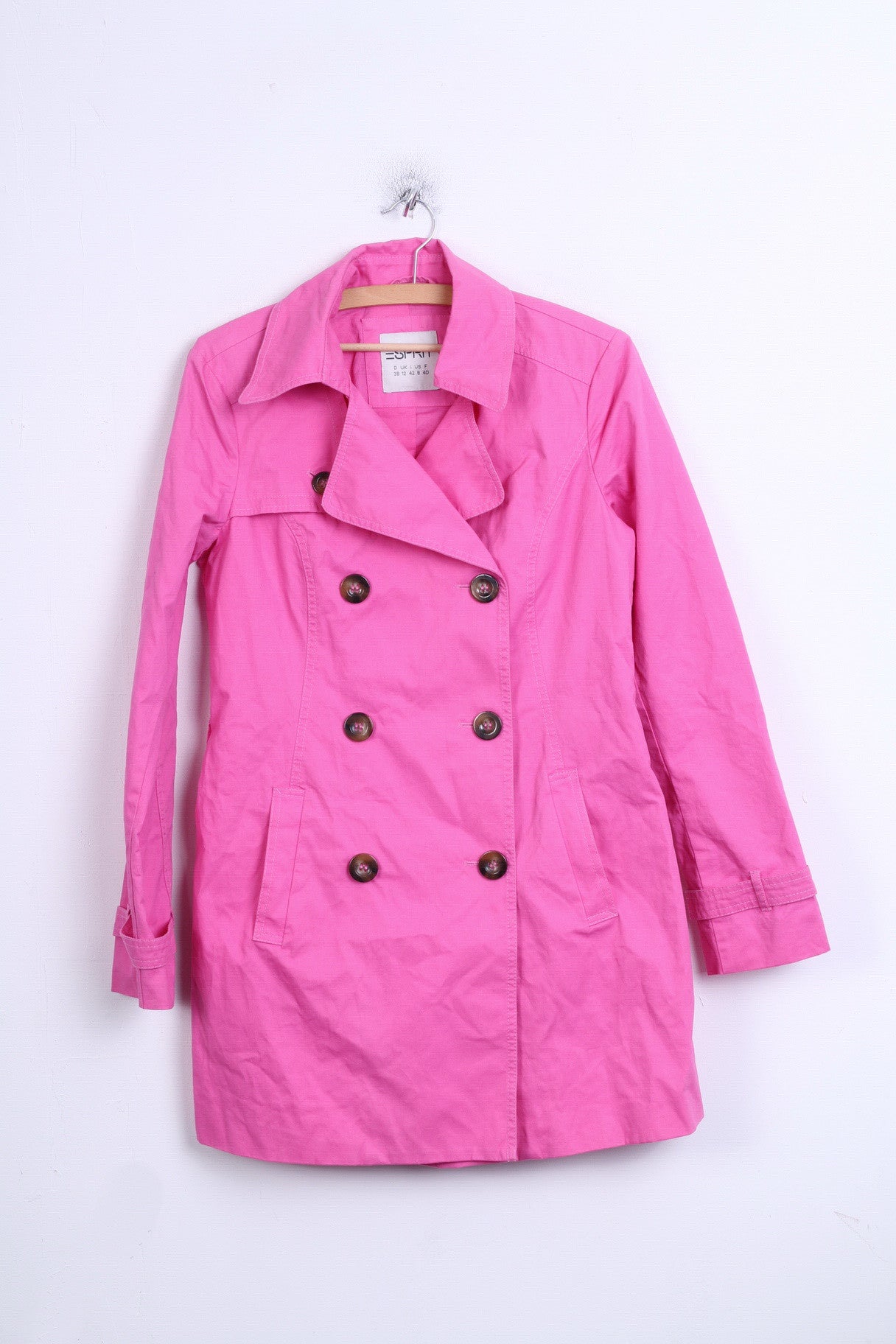 ESPRIT Womens 12 40 Trench Double Breasted Cotton Pink - RetrospectClothes