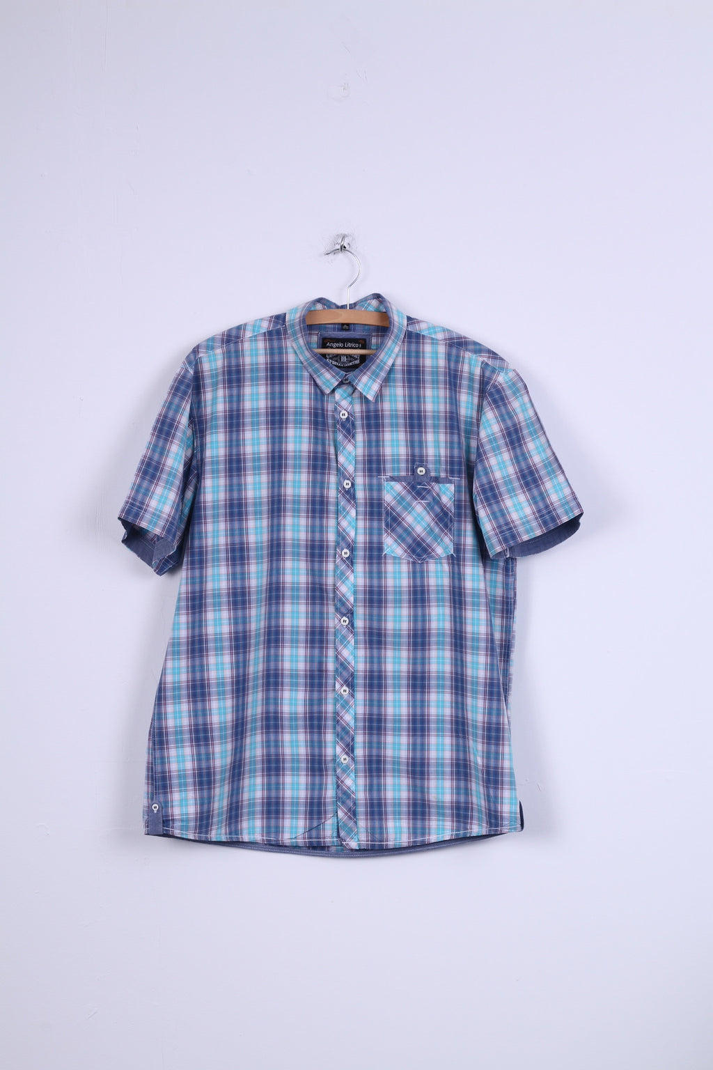 Angelo Litrico C&amp;A Chemise décontractée XL en coton à carreaux à manches courtes Bleu