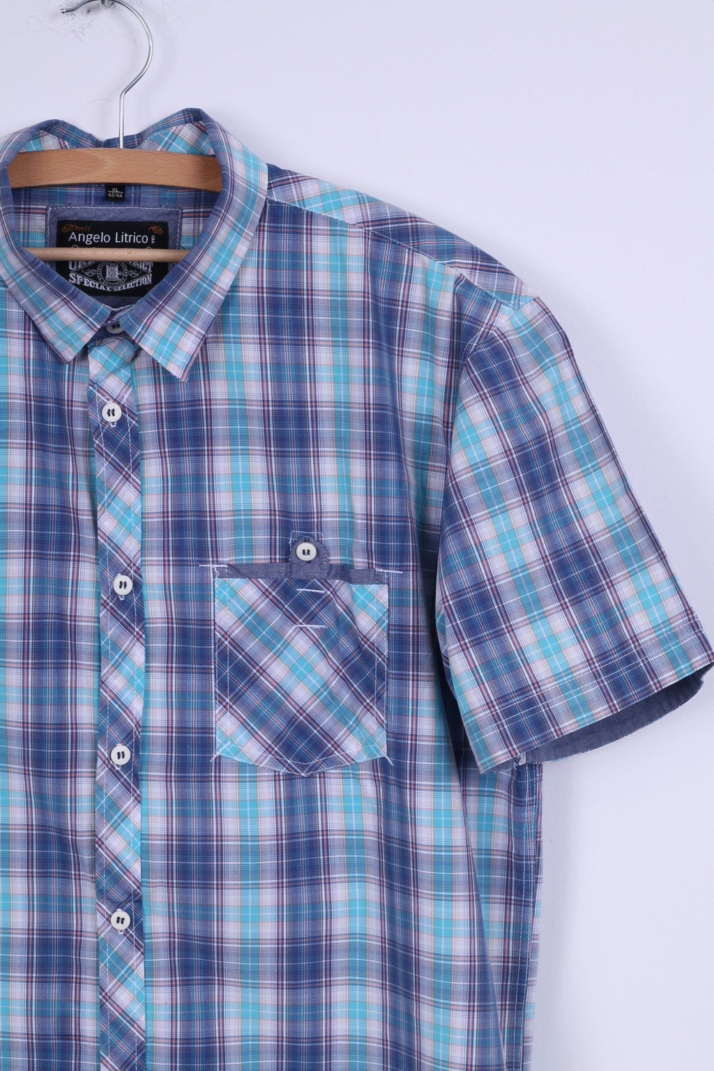 Angelo Litrico C&amp;A Chemise décontractée XL en coton à carreaux à manches courtes Bleu