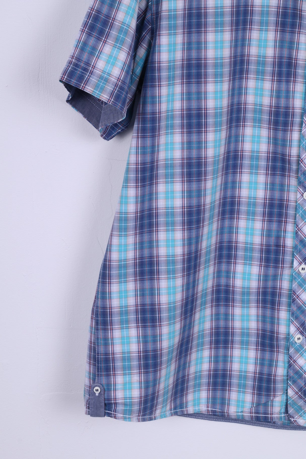 Angelo Litrico C&amp;A Chemise décontractée XL en coton à carreaux à manches courtes Bleu