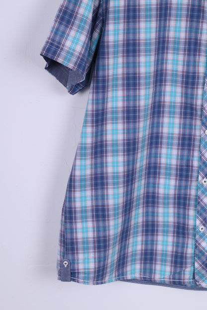 Angelo Litrico C&amp;A Camicia casual da uomo XL in cotone a quadri manica corta Blu