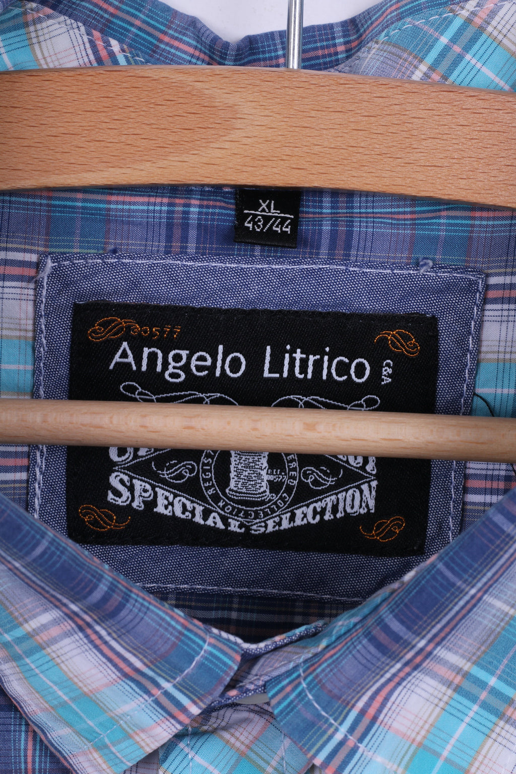 Angelo Litrico C&amp;A Chemise décontractée XL en coton à carreaux à manches courtes Bleu