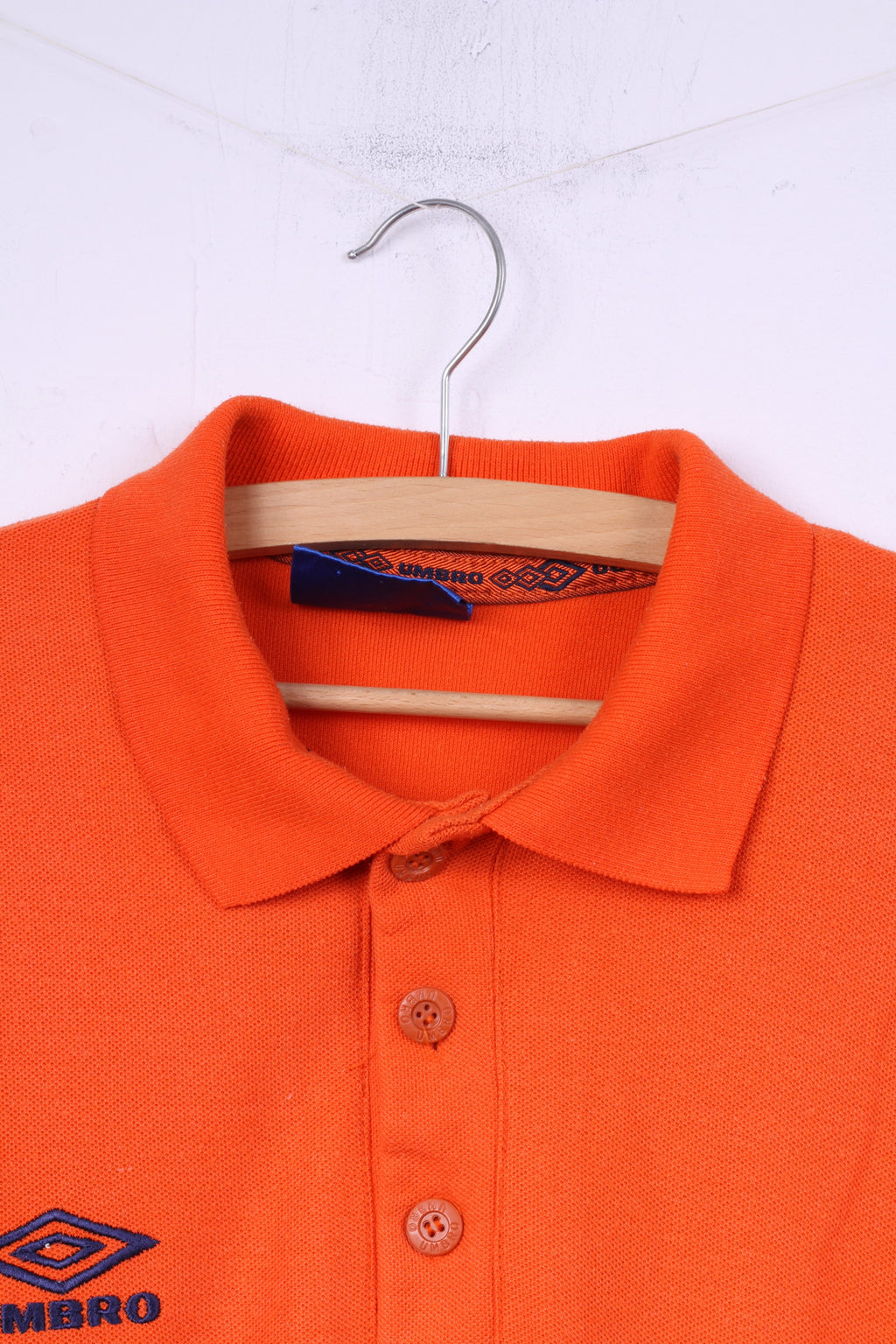 Umbro Mens M Polo Shirt Orange Detailed Buttons Cotton Blend Top