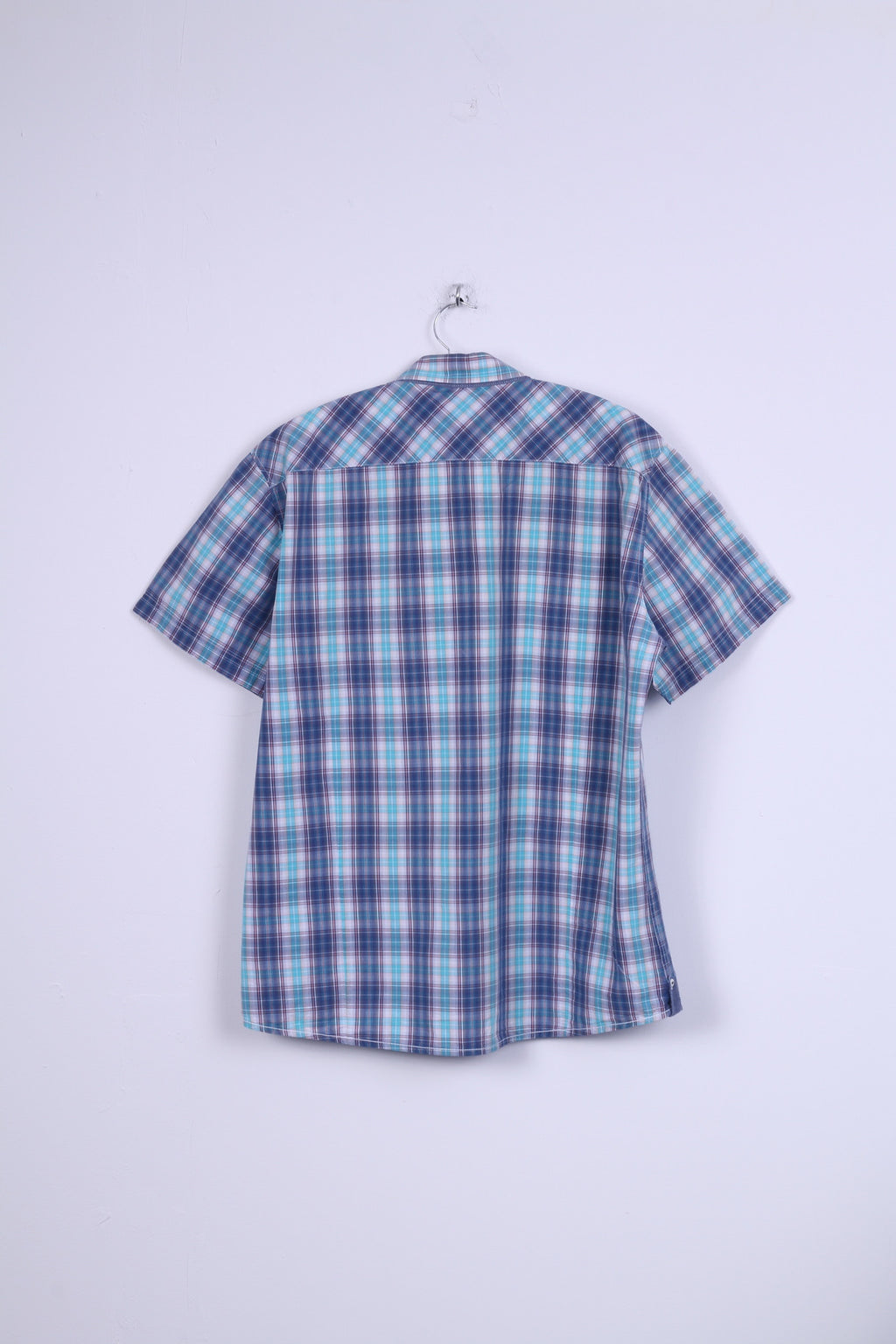 Angelo Litrico C&amp;A Chemise décontractée XL en coton à carreaux à manches courtes Bleu