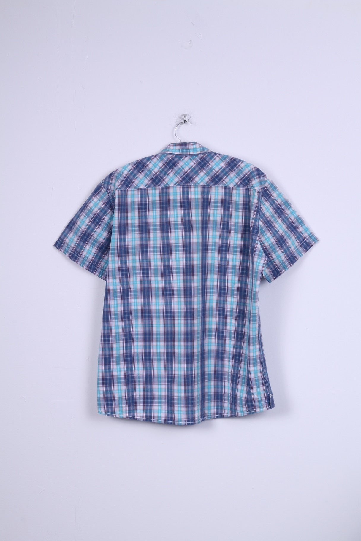 Angelo Litrico C&amp;A Chemise décontractée XL en coton à carreaux à manches courtes Bleu