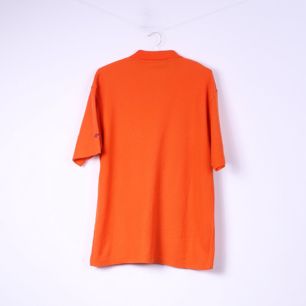Umbro Mens M Polo Shirt Orange Detailed Buttons Cotton Blend Top