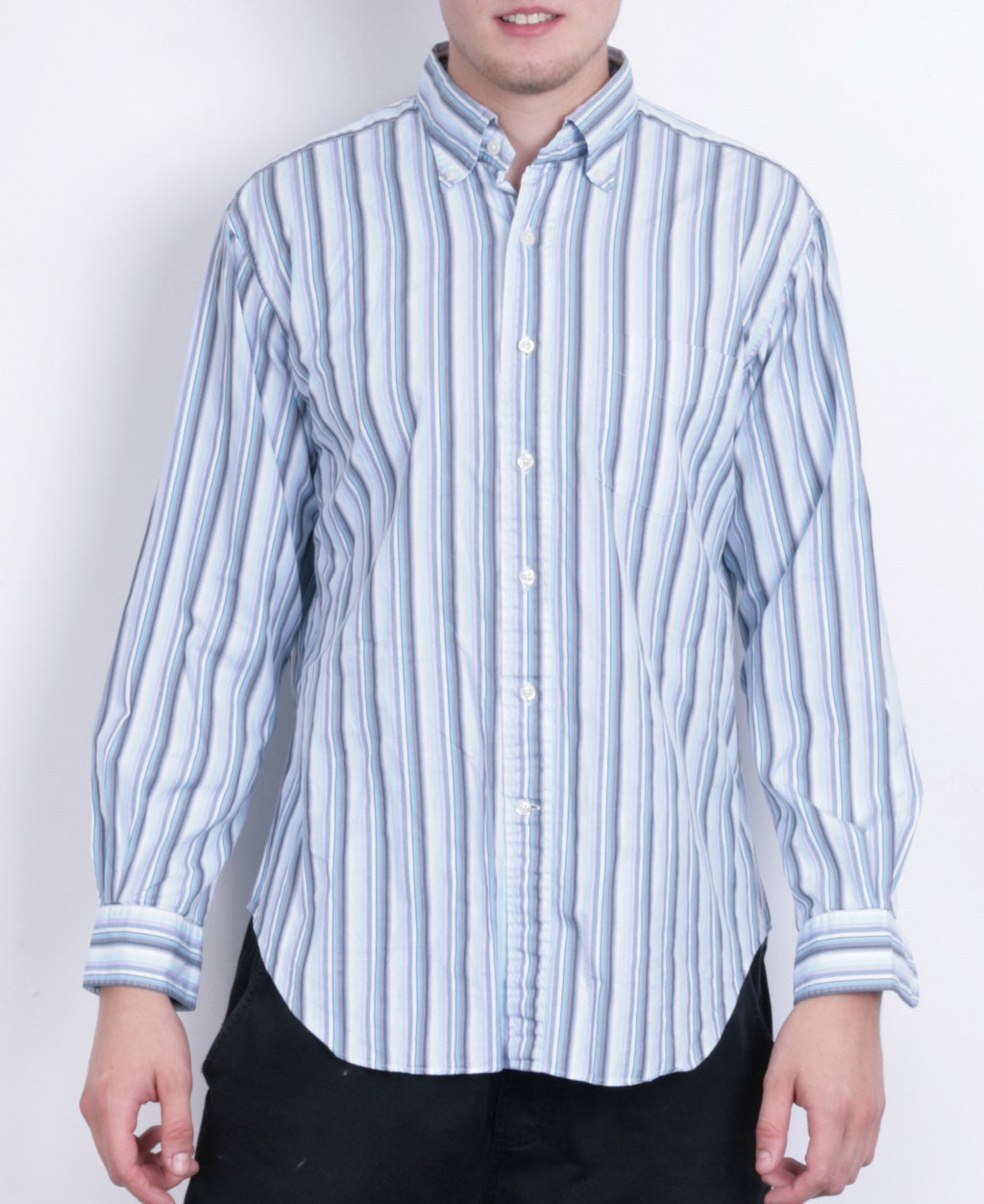 T.M. Lewin Mens L Casual Shirt Striped Blue Classic Fit Cotton - RetrospectClothes