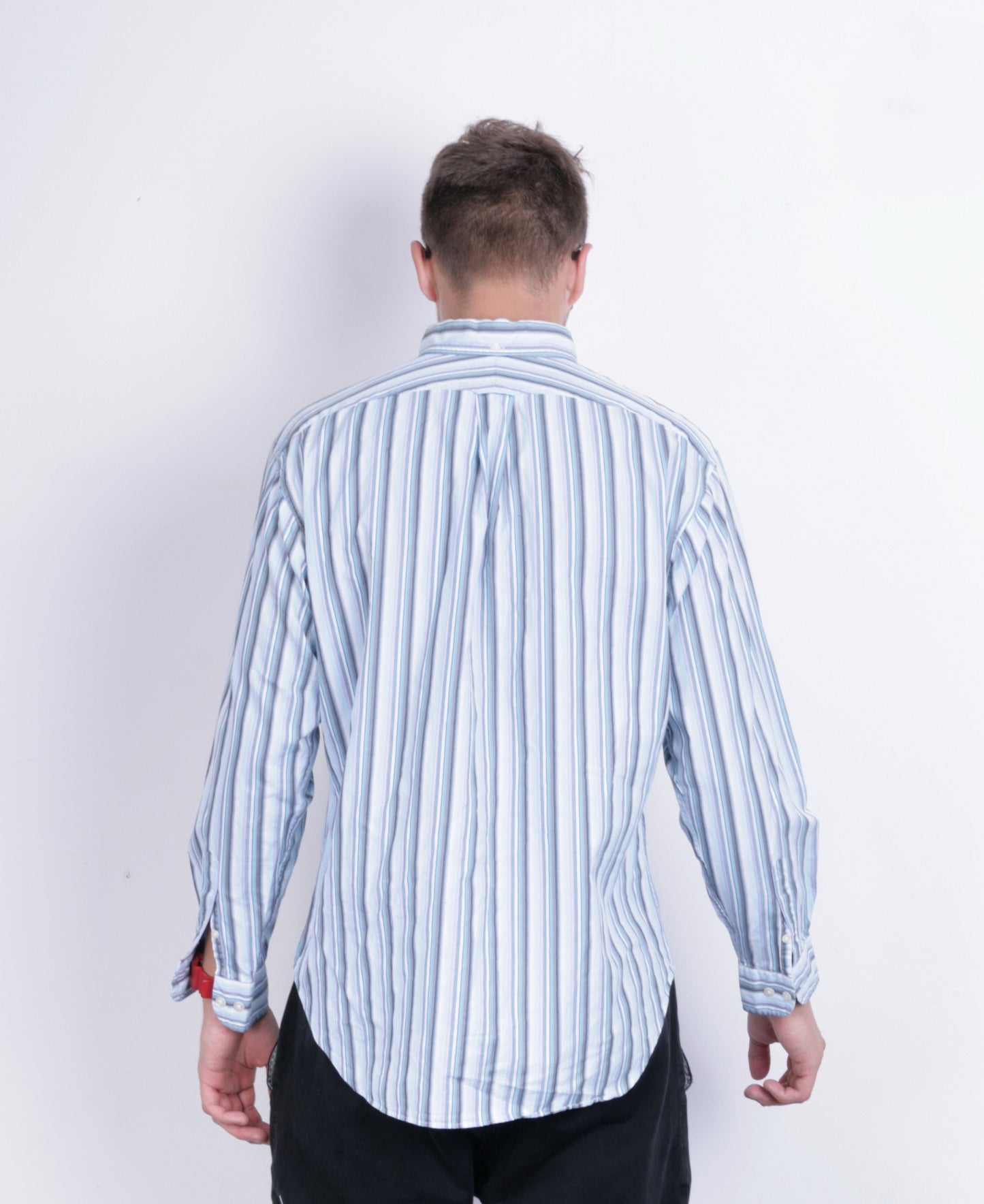 T.M. Lewin Mens L Casual Shirt Striped Blue Classic Fit Cotton - RetrospectClothes