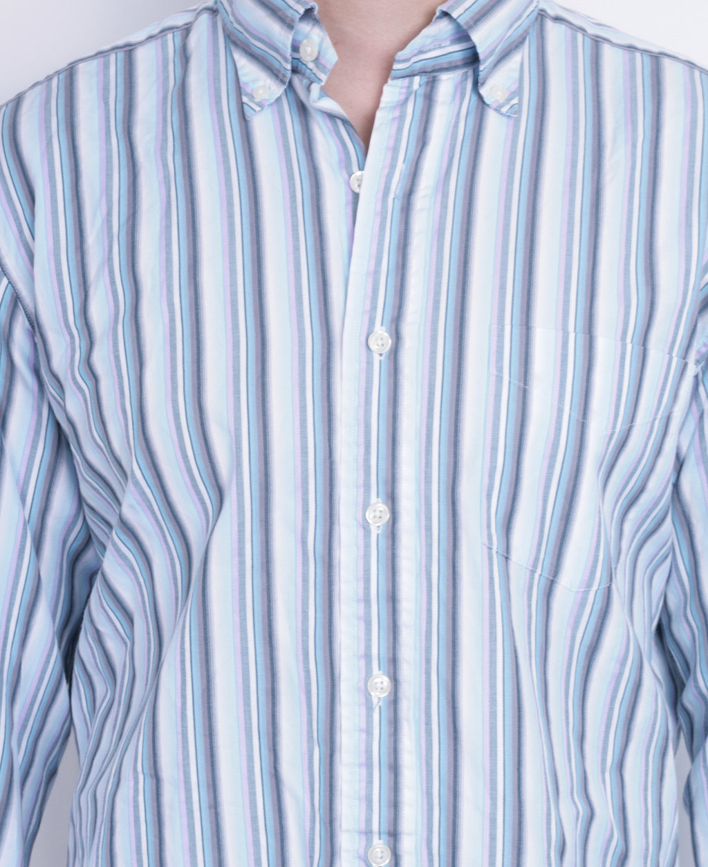 T.M. Lewin Mens L Casual Shirt Striped Blue Classic Fit Cotton - RetrospectClothes