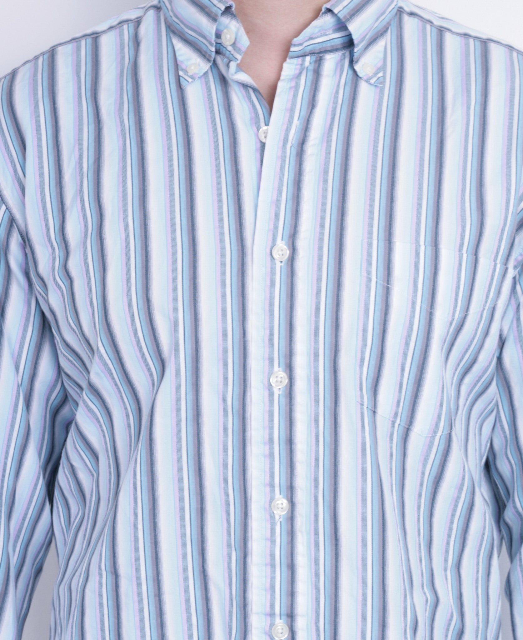 T.M. Lewin Mens L Casual Shirt Striped Blue Classic Fit Cotton - RetrospectClothes