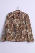 Fisser Womens 44 L Jacket City Sport Gold Green Flowers Printed Wool Blend Shoulder Pads Retro