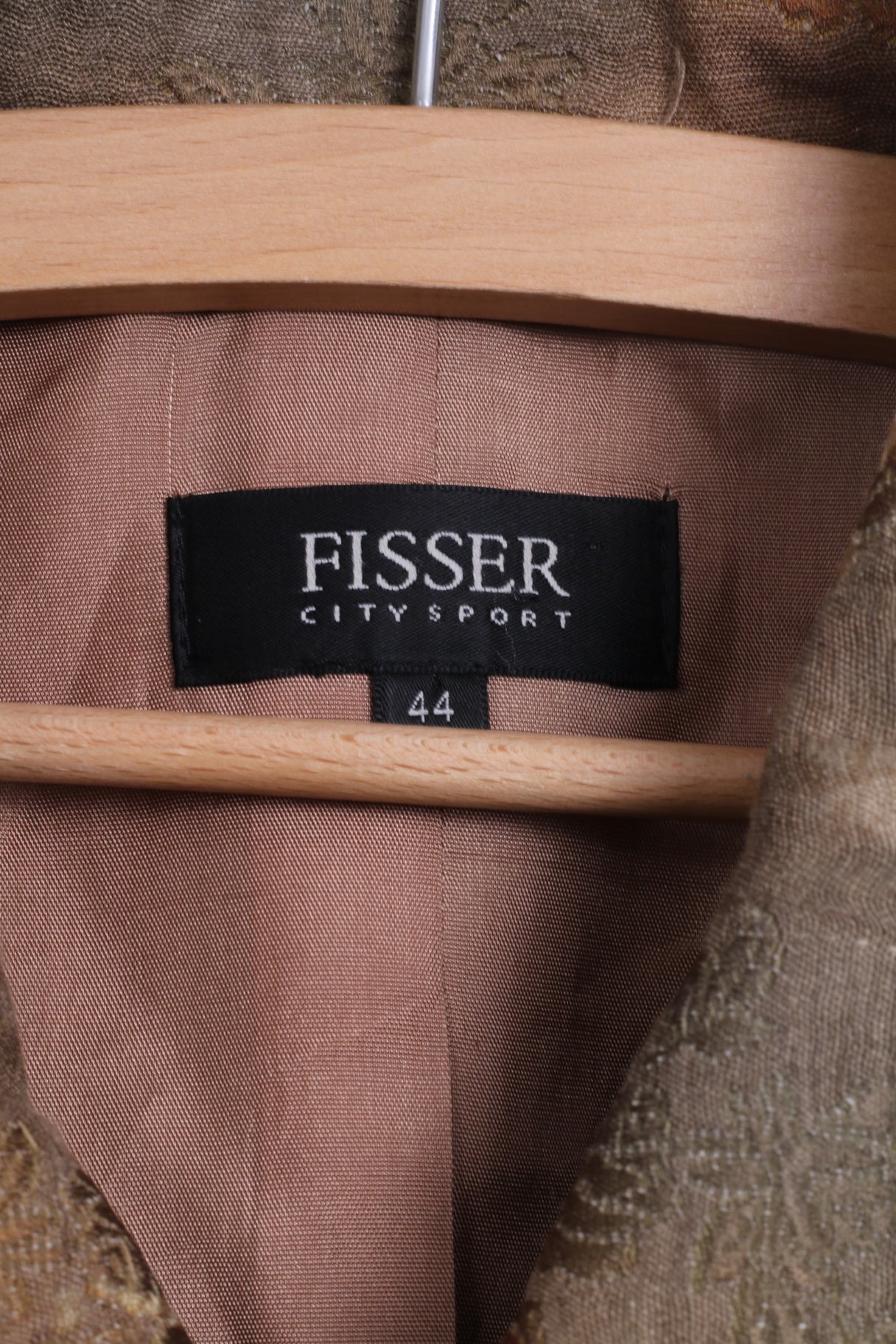 Fisser Womens 44 L Jacket City Sport Gold Green Flowers Printed Wool Blend Shoulder Pads Retro