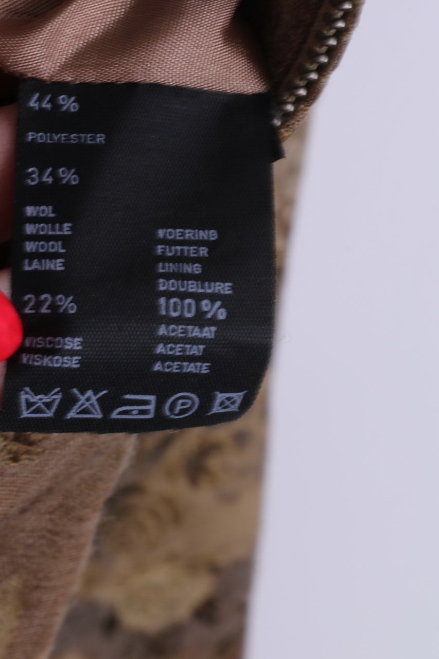 Fisser Womens 44 L Jacket City Sport Gold Green Flowers Printed Wool Blend Shoulder Pads Retro