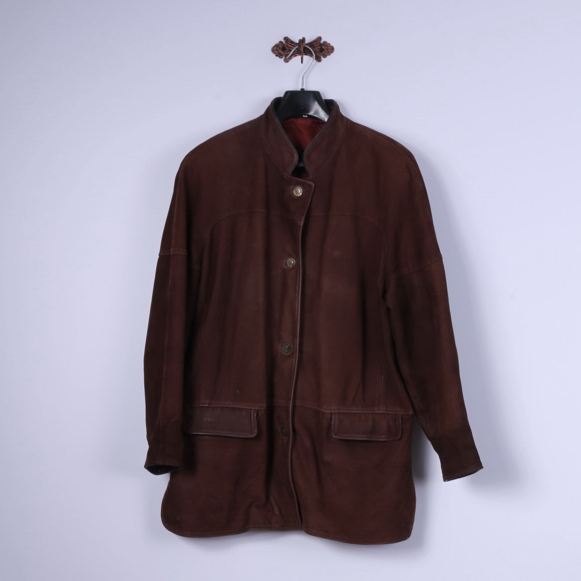 REWARD London Veste L pour femme en cuir marron avec épaulettes à simple boutonnage