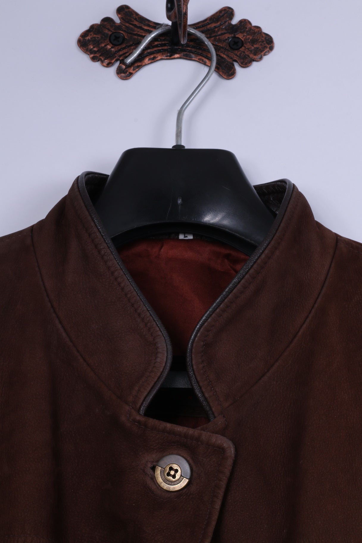 REWARD London Veste L pour femme en cuir marron avec épaulettes à simple boutonnage