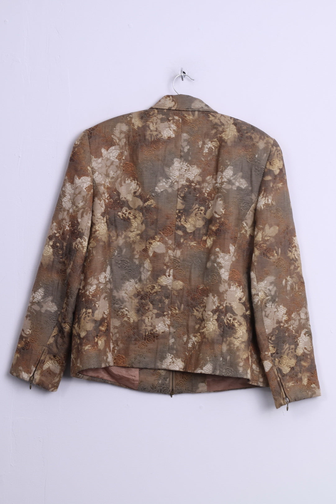 Giacca da donna Fisser 44 L City Sport Oro Verde Fiori stampati in misto lana Spalline retrò