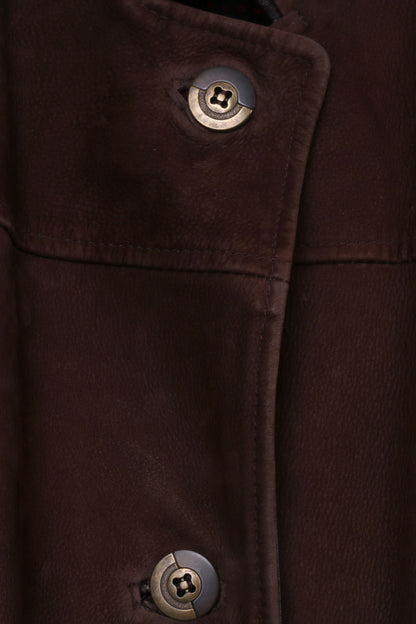 REWARD London Veste L pour femme en cuir marron avec épaulettes à simple boutonnage
