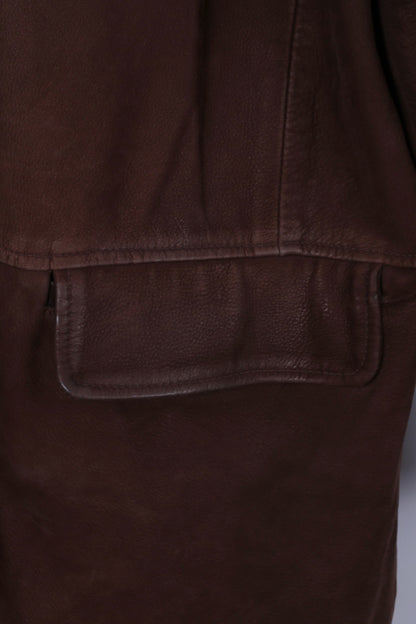 REWARD London Veste L pour femme en cuir marron avec épaulettes à simple boutonnage
