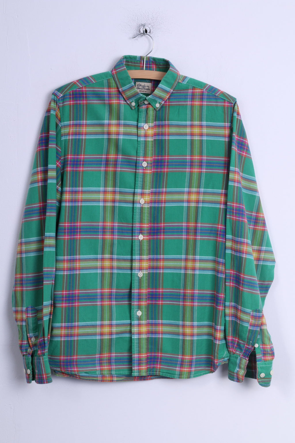 Green Effort Mens S Casual Shirt Green Cotton Checkered Button Down Collar