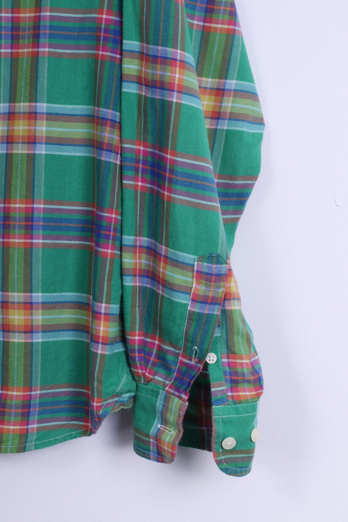 Green Effort Mens S Casual Shirt Green Cotton Checkered Button Down Collar