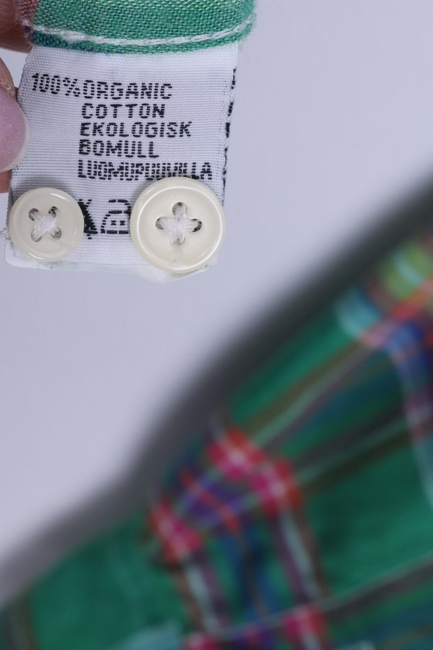 Green Effort Mens S Casual Shirt Green Cotton Checkered Button Down Collar