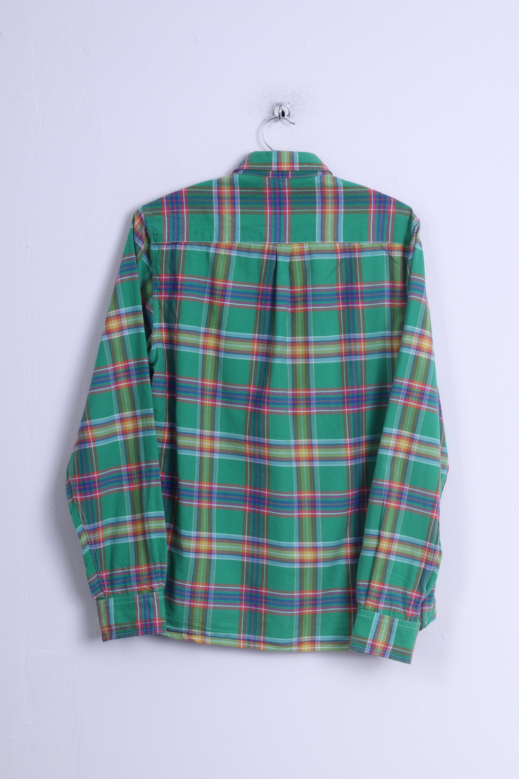 Green Effort Mens S Casual Shirt Green Cotton Checkered Button Down Collar