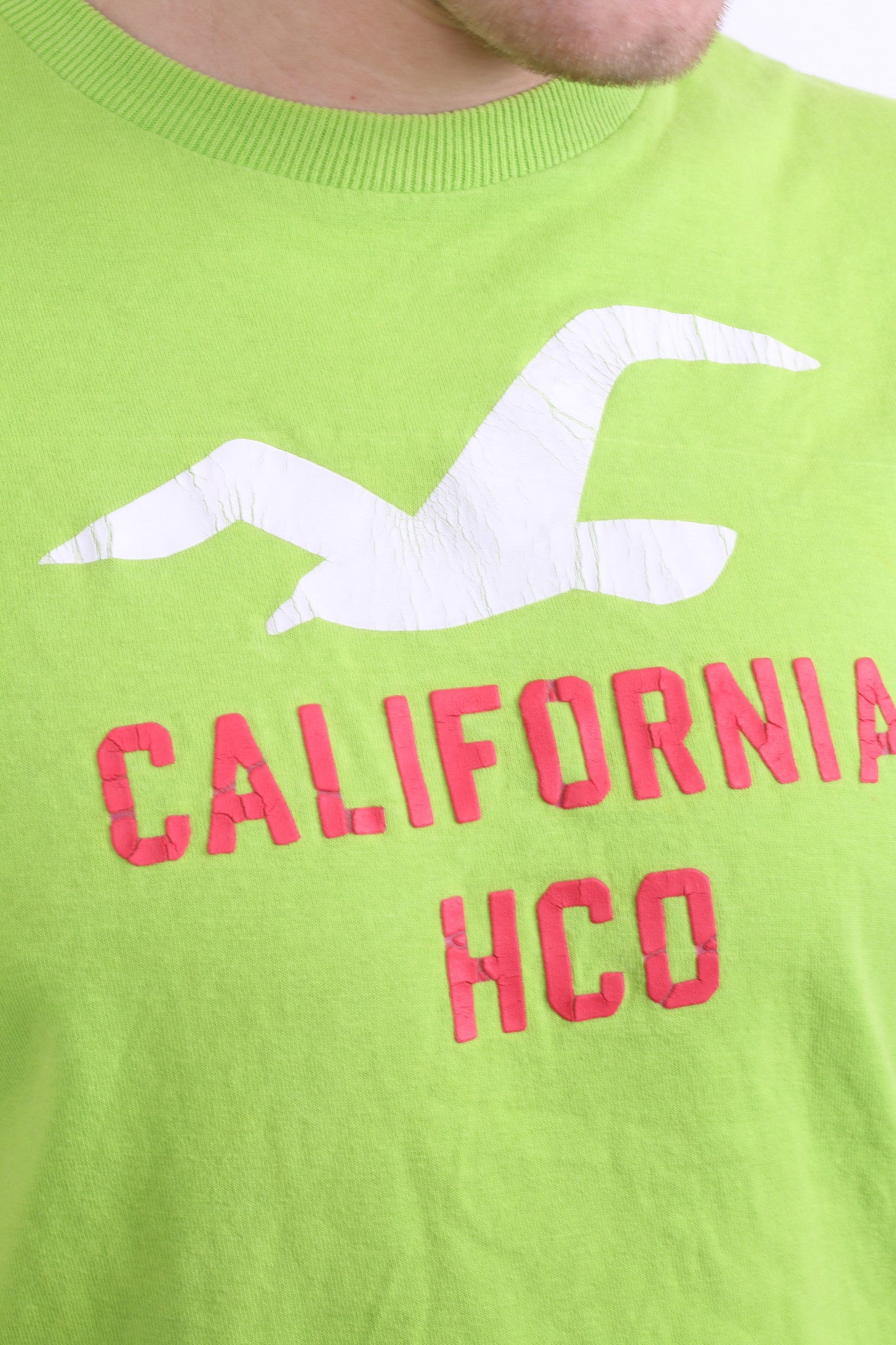 Hollister California Mens L Shirt Green Crew Neck Cotton Summer - RetrospectClothes