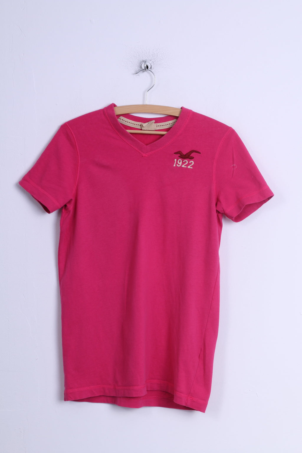 Hollister California Womens S Shirt Pink Cotton Stretch V Neck Long Fit Top